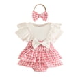 thumbnail image 1 of Wxirdiow Baby Romper Newborn Infant Clothes Baby Girl Dress Summer Toddler Outfit Cute Girl Romper Skirt Set+Headband Red Size,0-3 Months, 1 of 4