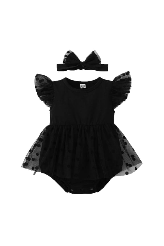 Baby Summer Outfit Baby Girl Flower Dress Summer Tutu Tulle Princess Wedding Birthday Party Dresses for Infant Girls Black Size,0-3 Months