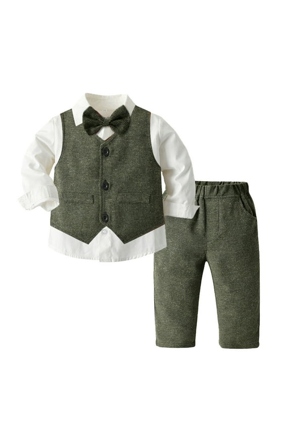 Baptism Outfits for Boys Baby Boy Clothes Outfit Suit Long Sleeve Gentleman Tuxedo Vest Wedding Birthday Party Suit Green Size,6-12 Months