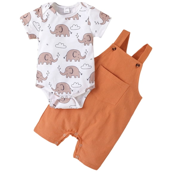 Wxirdiow Boy Baby Clothes Preemie Newborn Boy Summer Clothes Gift Short Sleeve Romper Baby Boys Bodysuit Long Pants Outfit Set with Hat Orange Size,6-9 Months