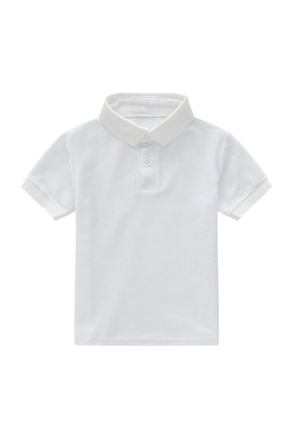 Boy Shirts Boys Classic Back to School Outfit - Short Sleeve Collared Polo T-Shirt Front Button Closure White Size,5-6 Years