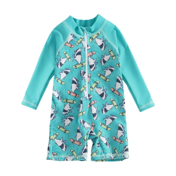 Wxirdiow Boys Bathing Suit Boys One Piece Swimsuit Zipper Rash Guard Kids Long Sleeve Bathing Suits Sun Protection Swimwear Sky Blue Size,9-12 Months