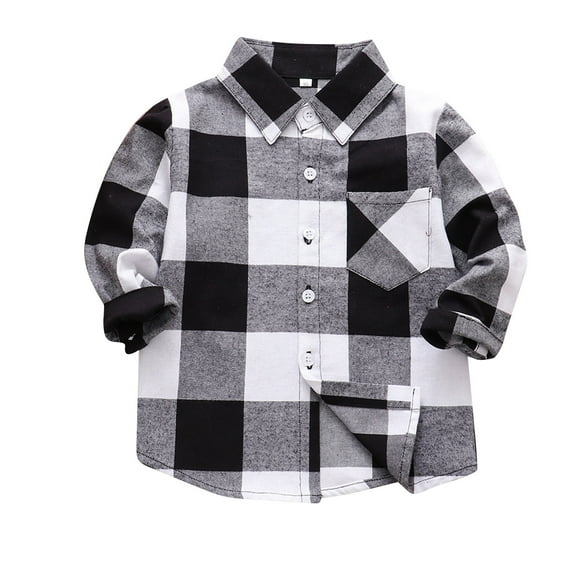 Wxirdiow Boys Button Up Shirt Toddler Baby Boys Girls Outfits Plaid Flannel Long Sleeve Shirts Button Down T-Shirt Tops White Size,3-4 Years