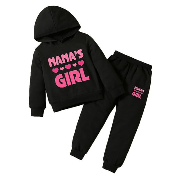 Wxirdiow Boys' Clothing Sets Girls Clothes Fall Winter Toddler Outfits Letter-print Hoodie Sweatshirt + Sweatpants 2 Piece Set Black Size,3-4 Years