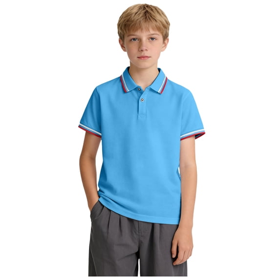 Wxirdiow Boys Fashion Toddler Boys Girls Embroidery Polo Shirt Print Short Sleeve Lapel Button Down Shirts Summer Clothes Blue Size,9-10 Years
