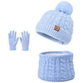 thumbnail image 1 of Wxirdiow Boys Hat Kids Winter Hat Scarf Gloves Set Girls Boys Hat With Pom Neck Warmer 3pc Fleece Knitted Set Sky Blue Size,4-10 Years, 1 of 4