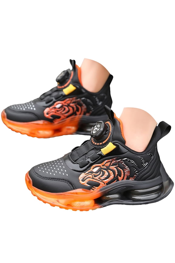 Boys School Sneakers Kids Youth Lace Up Athletic Sneakers – Lightweight Breathable Running Shoes with Flexible Cushion Sole for Boys and Girls Orange Size,1