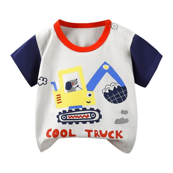 Wxirdiow Boys Shirts Baby Boys Summer Short Sleeve Tees Cotton Casual Graphic Crewneck T Shirts Dark Blue Size,12-18 Months