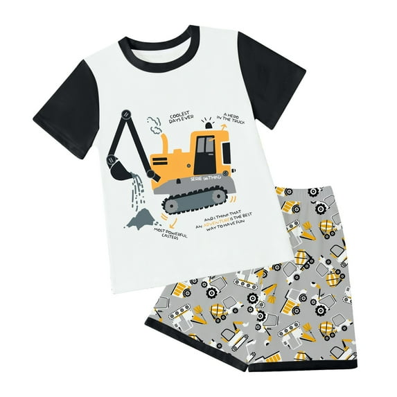 Wxirdiow Boys Sleepwear Boys Clothes 2-Piece Summer Outfit Truck Print T-Shirt & Shorts for Kids Clothing Set Black Size,3-4 Years