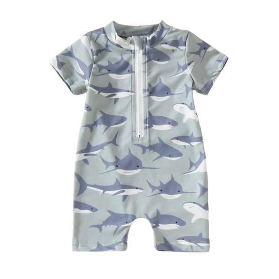 Wxirdiow Boys Swim Set Boys One Piece Swimsuit Toddler Swimwear Rash Guard Suits Short Sleeve Zipper Bathing Suit Beach Sunsuit Light Green Size,18-24 Months