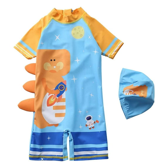 Wxirdiow Boys Swimwear Toddler Baby Boys Swim Set Short Sleeve Rashguard Swimsuit Shirt Trunks Infant Bathing Suit Swimwear with Hat Yellow Size,5-6 Years