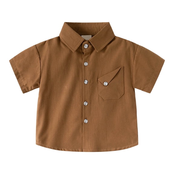 Wxirdiow Boys Uniform Shirts Cute Clothes for Girls Baby and Toddler Boys Classic Short Sleeve Polo Shirt Summer Solid Color Dress Coffee Size,3-4 Years