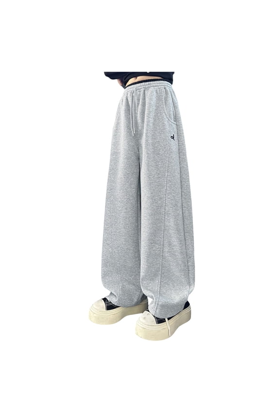 Casual Pants for Kids Girls' Sweatpants Wide Leg Drawstring Casual Kids Loose Solid Teen Pants with Pockets Grey Size,11-12 Years