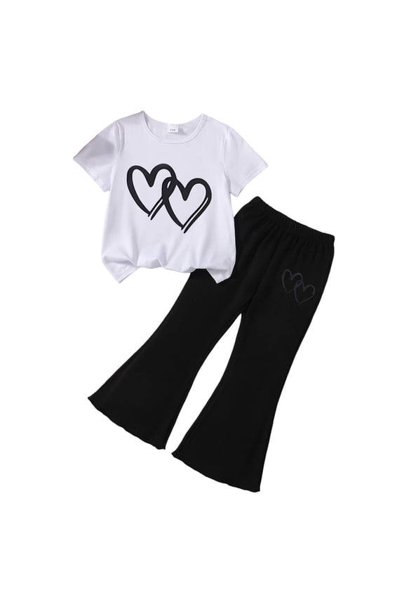 Clothes Teen Girls Tween Girls Outfit 2PCS Set Top & Flare Pants with Graphic Pattern Clothes E Size,2-3 Years