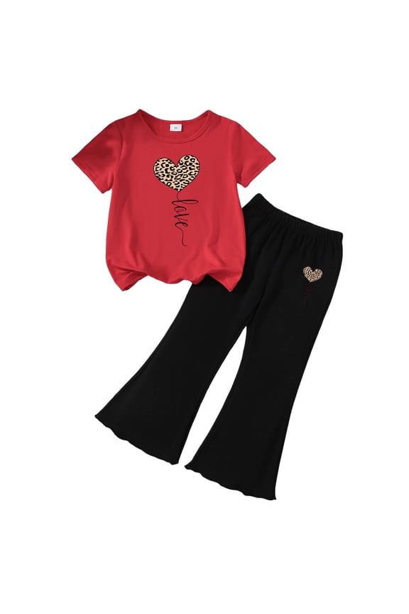 Clothes for Teen Girls Tween Girls Outfit 2PCS Set Top & Flare Pants with Graphic Pattern Clothes D Size,3-4 Years