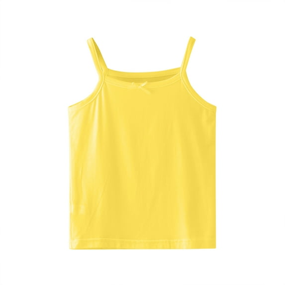Wxirdiow Crop Tank Top Girls Cap Sleeve Tops Summer Crewneck Tank Tops Cute T-Shirt Blouse Yellow Size,8-10 Years