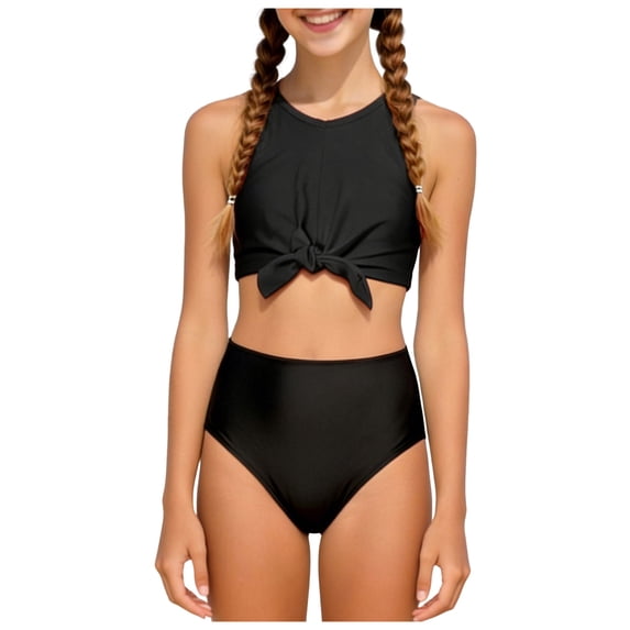 Wxirdiow Cute Swimsuits for Teen Girls Swimsuits Bikini Set Two Piece Bathing Suit Criss Cross Girls' Swimwear with Chest Pad Black Size,9-10 Years
