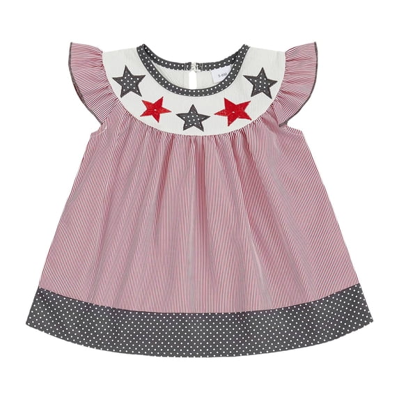 Wxirdiow Dress for Girls Toddler Baby Girl 4th of July Smocked Dress USA Sleeveless Dresses Kids Fourth of July Clothes Watermelon Red Size,18-24 Months