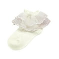 thumbnail image 1 of Wxirdiow Dress Socks for Baby Girls Baby Girl Ruffle Socks Double Lace Turn Cuff Ankle Frilly Dress Socks for Newborn/Infant/Toddler/Little Kids Beige Size,7-8 Years, 1 of 3