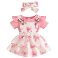 thumbnail image 1 of Wxirdiow Dresses Baby Girl Newborn Baby Girl Clothes Bow Print Short Sleeve Tops Suspender Skirt with Headband Summer Outfits Pink Size,9-12 Months, 1 of 6