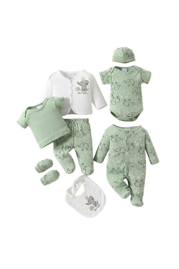 Fall Baby Clothes Baby Outfit Set Full Clothes Romper Eight Piece Set Toddler Clothing Sets Green Size,6-9 Months