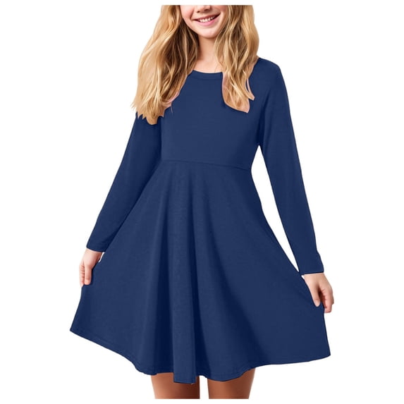 Wxirdiow Fall Clothes for Girls Toddler Dress Girls Ruffle Long Sleeve Layered Tulle Dress Fall Spring Fashion Party Dresses Navy Size,9-10 Years