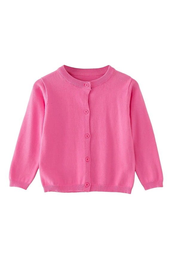 Fall Toddler Girl Sweaters Girls Cardigan Long Sleeve Button Down Sweater Toddler Kids Knit School Uniforms Sweaters with Pockets Hot Pink Size,6-12 Months