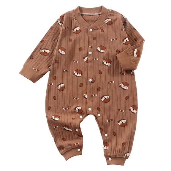 Wxirdiow Girl Baby Clothes Newborn Baby Girl Boy Fall Clothes Print Long Sleeve Sweatshirt Romper Jumpsuit Infant Outfit Brown Size,0-3 Months