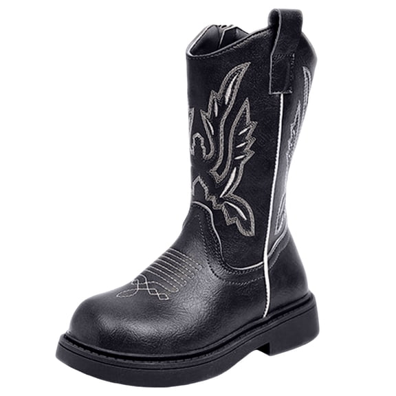 Wxirdiow Girl Boots Kids Western Boots for Boys Girls Embroidered Cowgirl Cowboy Boots Square Toe Mid Calf Riding Shoes Little Kid/Big Kid Black Size,12.5