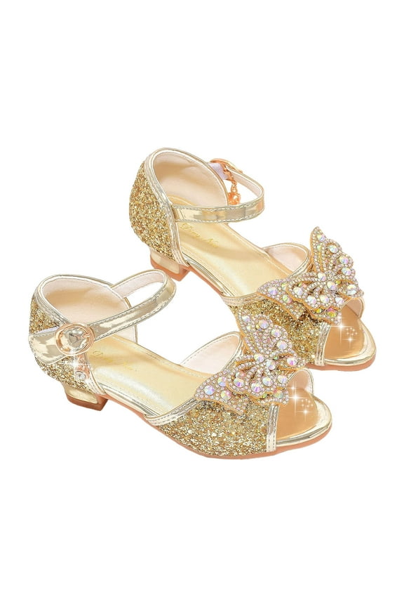 Girl Dress Shoes Girls Dress Shoes Princess Shoes High Heels Peep Toe Low Heel Toddler Big Kid Wedding Party Gold Size,1