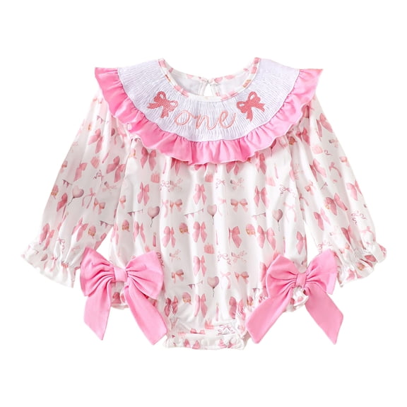 Wxirdiow Girl Fall Outfits Infant Long Sleeve Bubble Romper Baby Girl Fall Winter Outfits Newborn Knit Embroidery Bodysuit Clothes Light Pink Size,12-18 Months