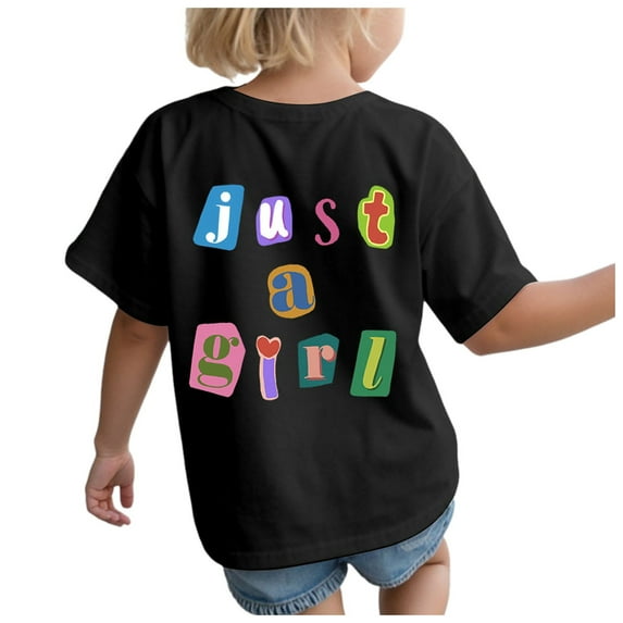 Wxirdiow Girl Shirts Kids Toddler Boys Girls Shirt Short Sleeve Letters Print Graphic Cute Summer Top Black Size,5-6 Years