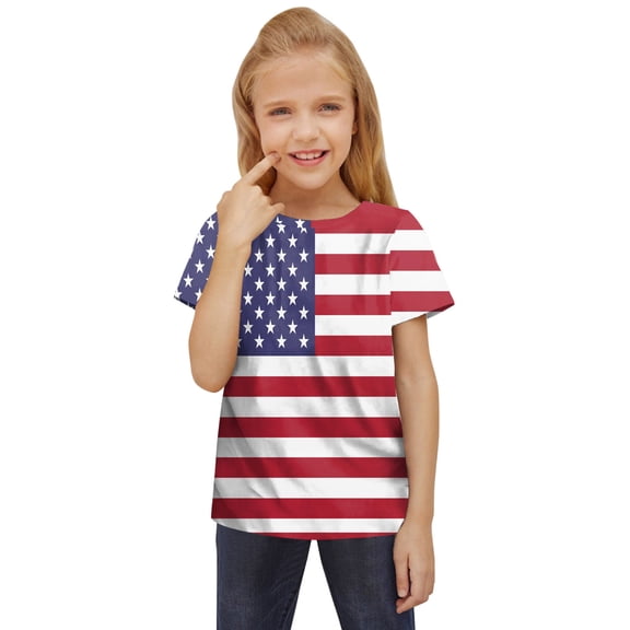 Wxirdiow Girls 4th of July T-Shirt Toddler Girls 4th of July T-Shirt American Flag Print Cotton Kids Boys Independence Day Tees Red Size,4-5 Years