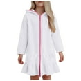 thumbnail image 1 of Wxirdiow Girls Beach Coverup Swim Cover Up Girls Short Sleeve Ruffle Bathing Suit Hooded Zip-Up Terry Swimsuit for Toddler Kids White Size,5-6 Years, 1 of 5