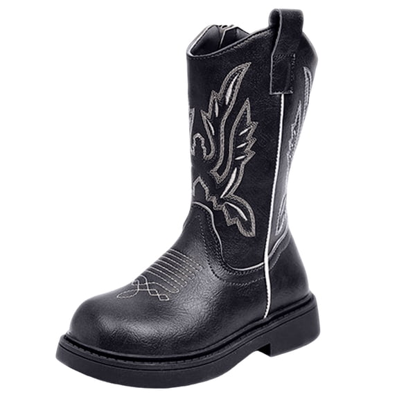 Wxirdiow Girls Boots Kids Western Boots for Boys Girls Embroidered Cowgirl Cowboy Boots Square Toe Mid Calf Riding Shoes Little Kid/Big Kid Black Size,10