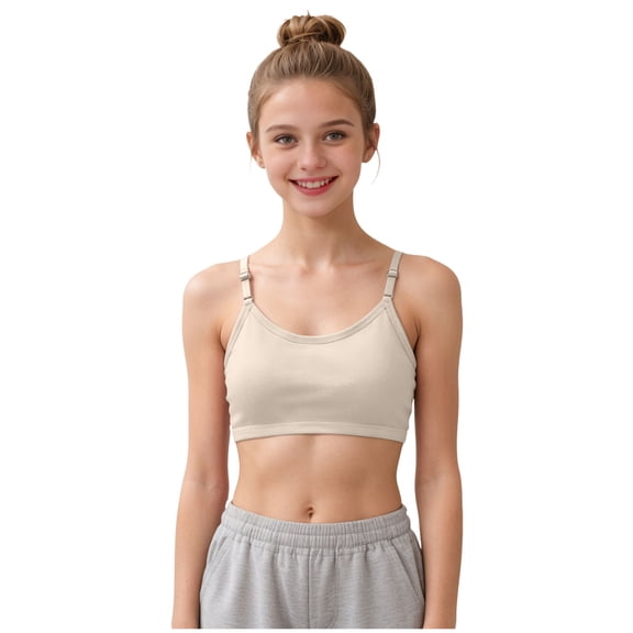Wxirdiow Girls Bras Girl Sport Crop Bras Cotton For Training Bras With Adjustable Straps Fixed Pads Beige Size,14-16 Years