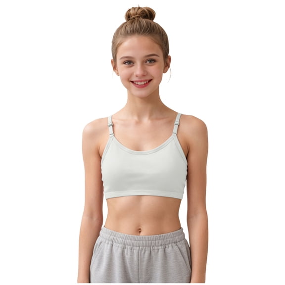 Wxirdiow Girls' Bras Girl Sport Crop Bras Cotton For Training Bras With Adjustable Straps Fixed Pads White Size,12-14 Years