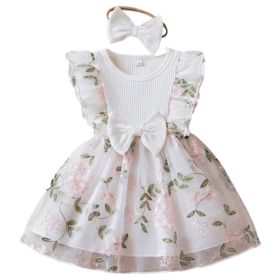 Wxirdiow Girls Clothes Baby Girl Flower Dress Summer Toddler Dresses Princess Birthday Wedding Party Tulle Dress for Girls White Size,18-24 Months