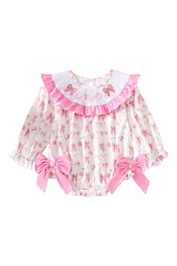 Girls' Clothing Sets Baby Girl Outfit Embroidery Long Sleeve Striped Smocked Romper Cute Doll Collar Bodysuits Light Pink Size,6-12 Months