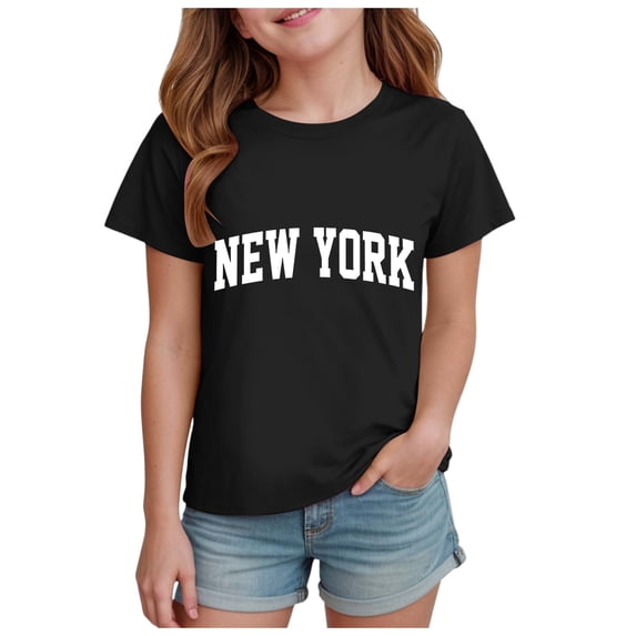 Wxirdiow Girls Cute Tees Kids Shirts for Girls Boys Graphic Shirt Teens Short Sleeve Tees Tops Black Size,7-8 Years