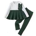 thumbnail image 1 of Wxirdiow Girls Fall Outfits Toddler Girls Clothing Set 2 Pcs Ribbed Knit Sweatshirt and Pants Kids Fall Winter Outfit Green Size,2-3 Years, 1 of 9