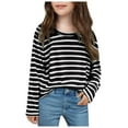 thumbnail image 1 of Wxirdiow Girls Fashion Girls Long Sleeve Shirts Crewneck Ruched Side Slim Fit Tops Ribbed Knit Casual Tee Shirt Black Size,5-6 Years, 1 of 5