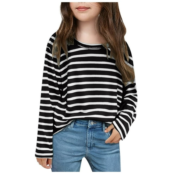 Wxirdiow Girls Fashion Girls Long Sleeve Shirts Crewneck Ruched Side Slim Fit Tops Ribbed Knit Casual Tee Shirt Black Size,5-6 Years