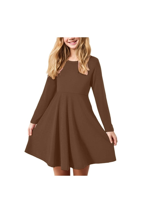 Girls Formal Dresses Long Baby Long Sleeve Fall Dress Baby Girl Clothes Ruffle Toddler Casual Dress Infant Cute Clothes Winter Outfits Brown Size,11-12 Years