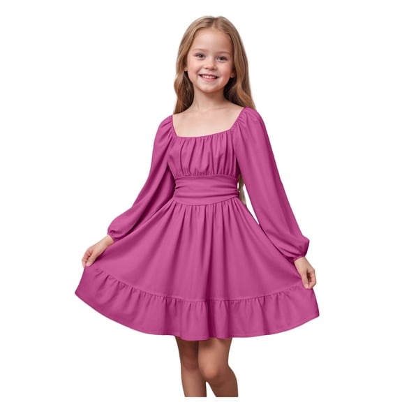 Wxirdiow Girls Formal Dresses Long Sleeve Girls Dress Toddler White Dresses Skater Twirl Cotton A-Line Dress for School Casual Purple Size,13-14 Years