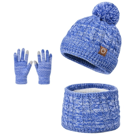 Wxirdiow Girls Hat And Gloves Set Kids Winter Hat Scarf Gloves Set Girls Boys Hat With Pom Neck Warmer 3pc Fleece Knitted Set Blue Size,4-10 Years
