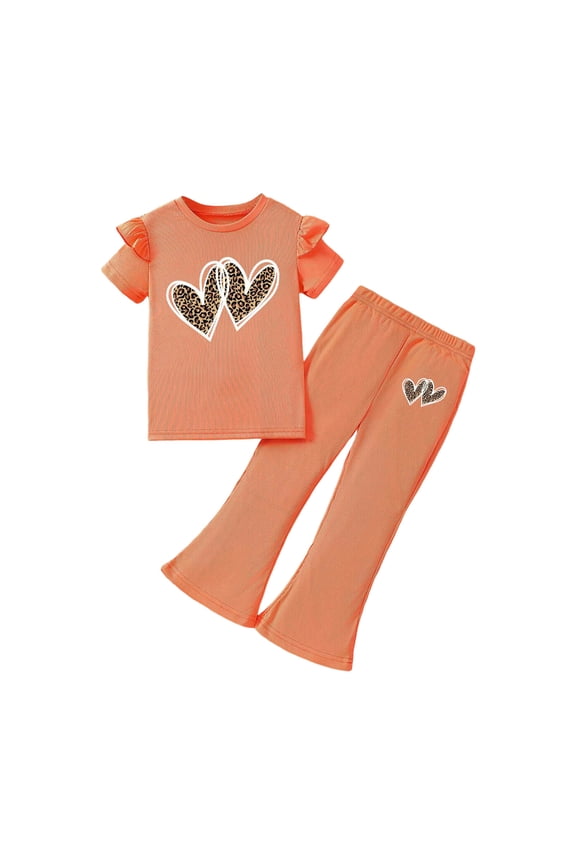 Girls Lounge Set Girls Clothes 2 Piece Outfit Short Sleeve Top + Cargo Pants Girls Spring and Fall Outfits Orange Size,7-8 Years