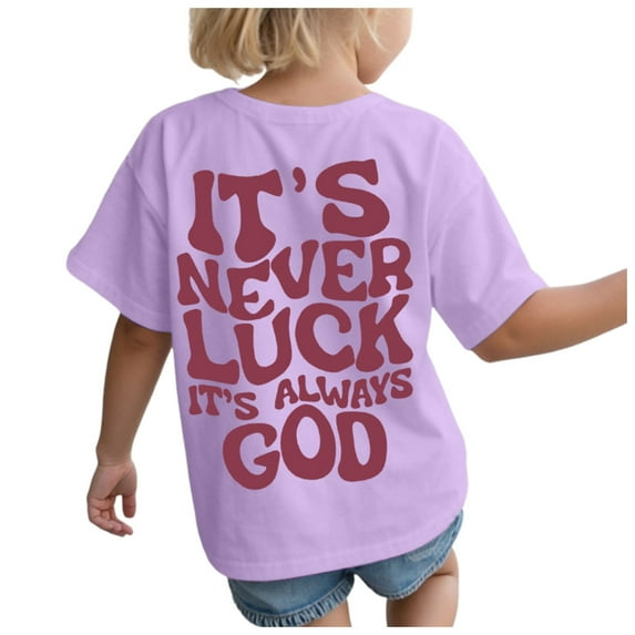 Wxirdiow Girls Outfits Girls Crewneck Short Sleeve Graphic Tees Letter Print Shirts Cute Summer Outfits Light Purple Size,5-6 Years