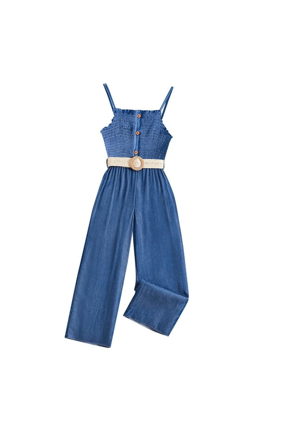 Girls Overalls Dress Toddler Girls Kids Jumpsuit One Piece Playsuit Strap Romper Summer Outfits Clothes Blue Size,8-9 Years
