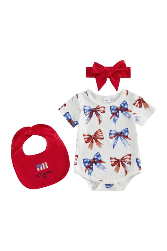Girls Patriotic Clothes 4th Of July Baby Girl Outfits Usa Flag Embroidery Newborn Infant Smocked Bubble Romper Memorial Day Clothes Red Size,0-3 Months
